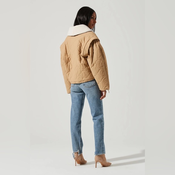 NWOT ASTR The Label Nadine Quilted Faux Shearling Jacket size S in Khaki - Picture 8 of 16